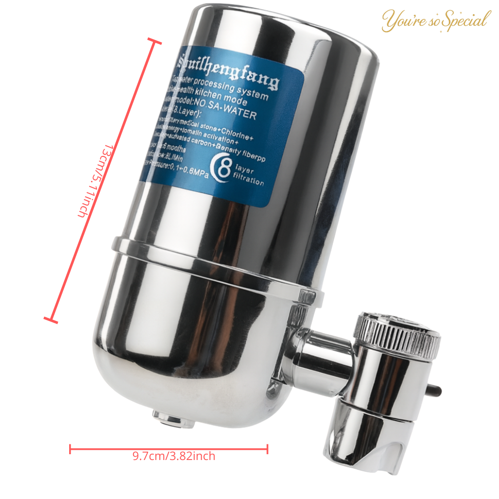 YSSP AquaFlow™ | 8-Stage Stainless Steel Faucet Water Filter | Drink, Wash & Cook with Pure, Fresh Water — No Plastic, No Waste.
