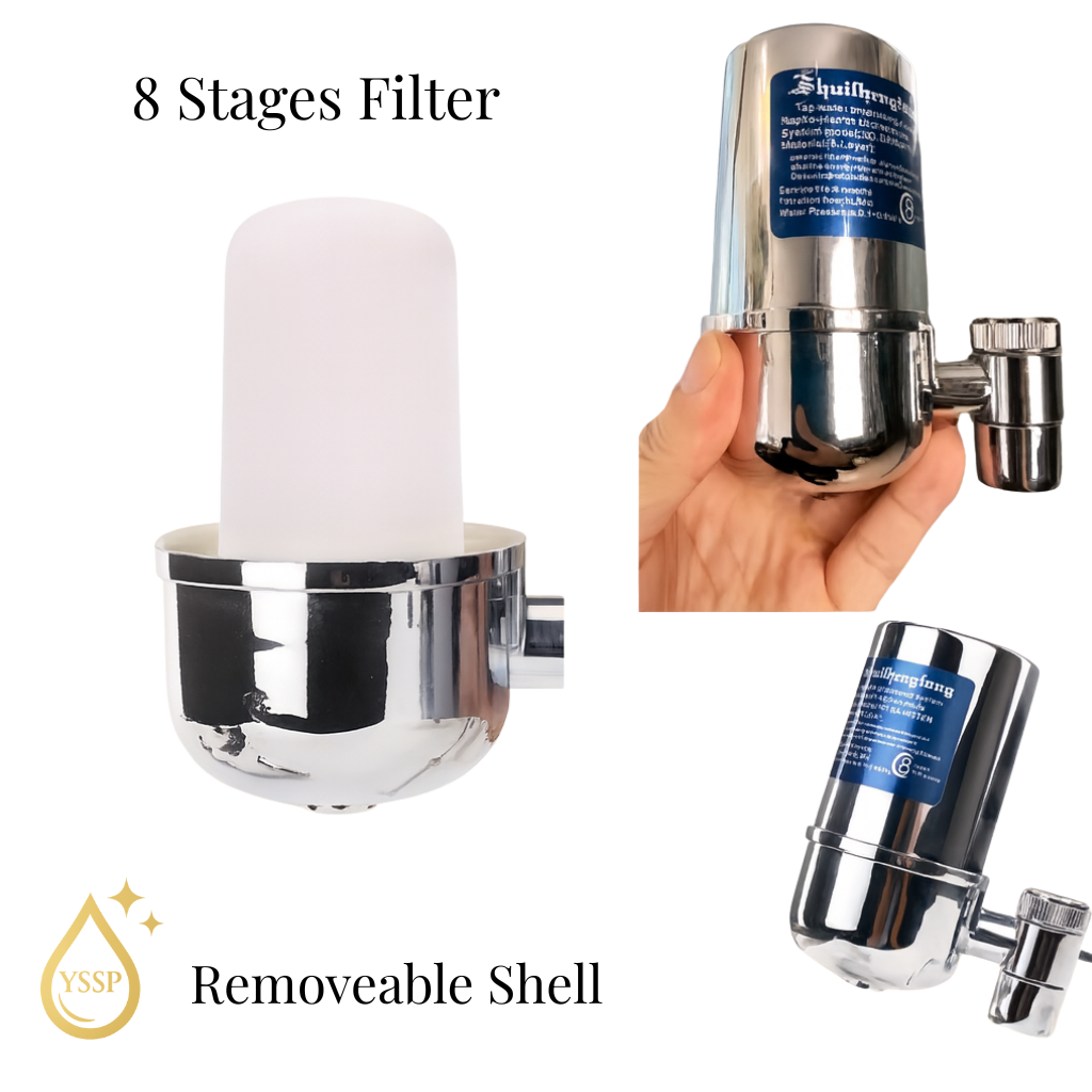 YSSP AquaFlow™ | 8-Stage Stainless Steel Faucet Water Filter | Drink, Wash & Cook with Pure, Fresh Water — No Plastic, No Waste.