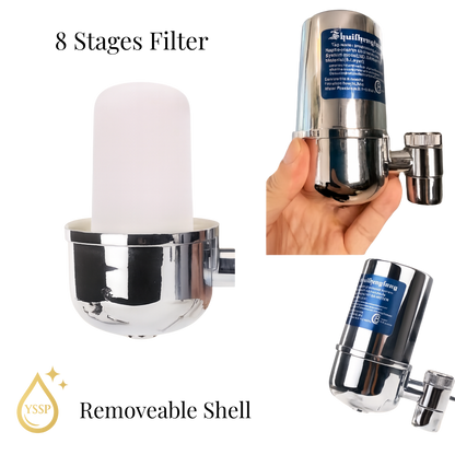 YSSP AquaFlow™ | 8-Stage Stainless Steel Faucet Water Filter | Drink, Wash & Cook with Pure, Fresh Water — No Plastic, No Waste.