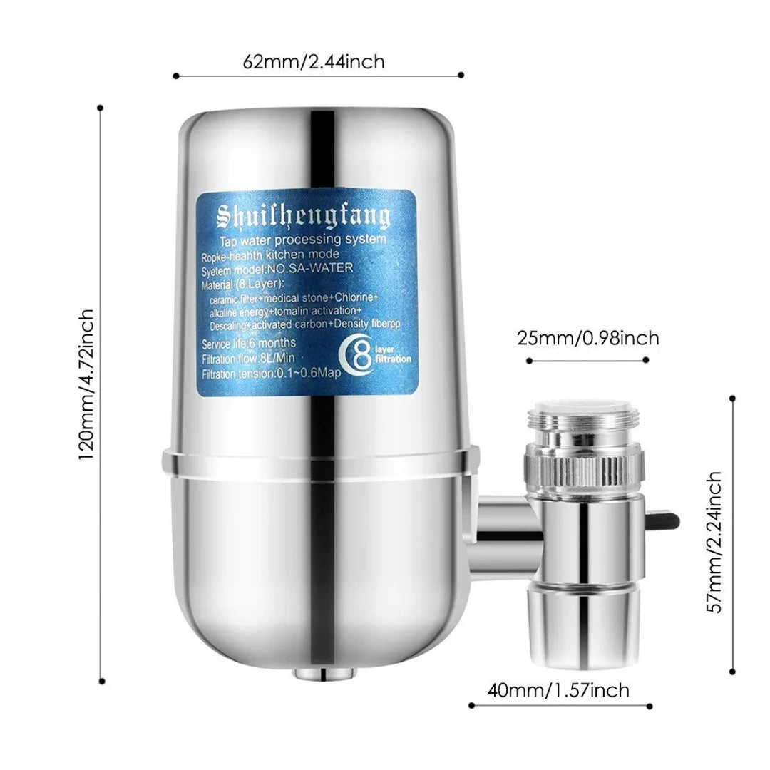 YS Special HydraPure™ | Filtro de agua para grifo 8 capas en acero inoxidable 304 | Reduce cloro, olores y sedimentos